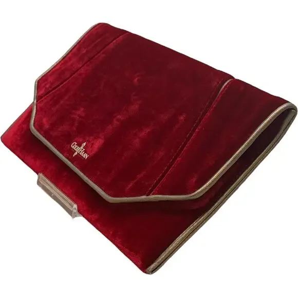 Cole Haan Masquerade Envelope Clutch Velvet Leather Red Gold - Picture 4 of 8